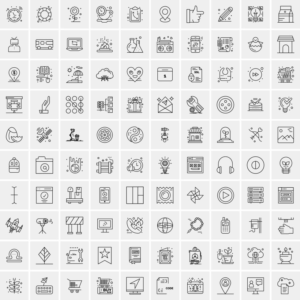 pak van 100 universeel lijn pictogrammen voor mobiel en web vector