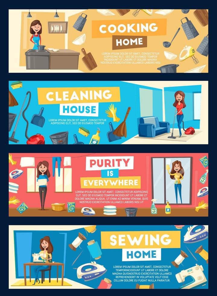 vector banners voor huis schoonmaak en Koken