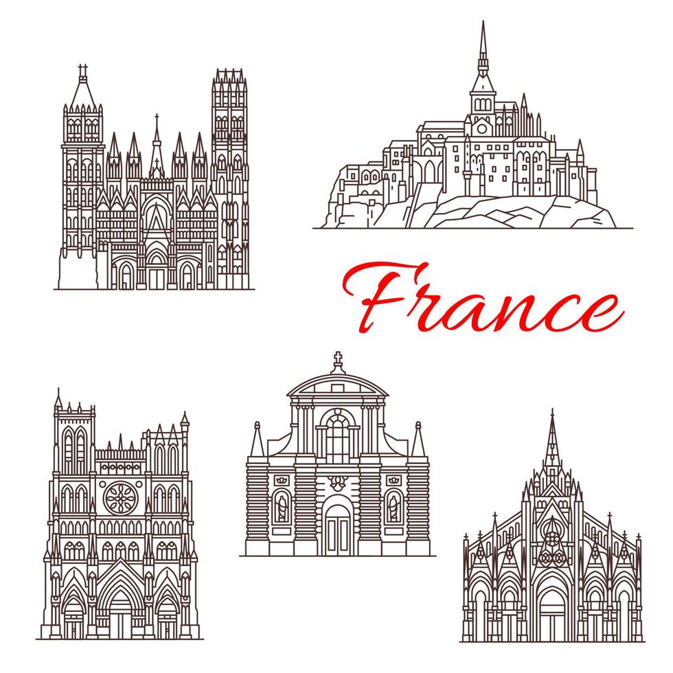 Frankrijk reizen oriëntatiepunten vector gebouwen pictogrammen