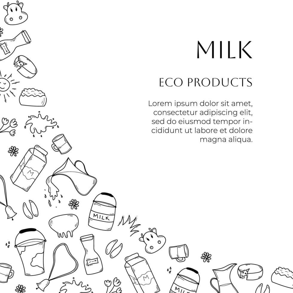 tekening banier met melk producten met vrij plaats voor tekst Aan wit achtergrond vector