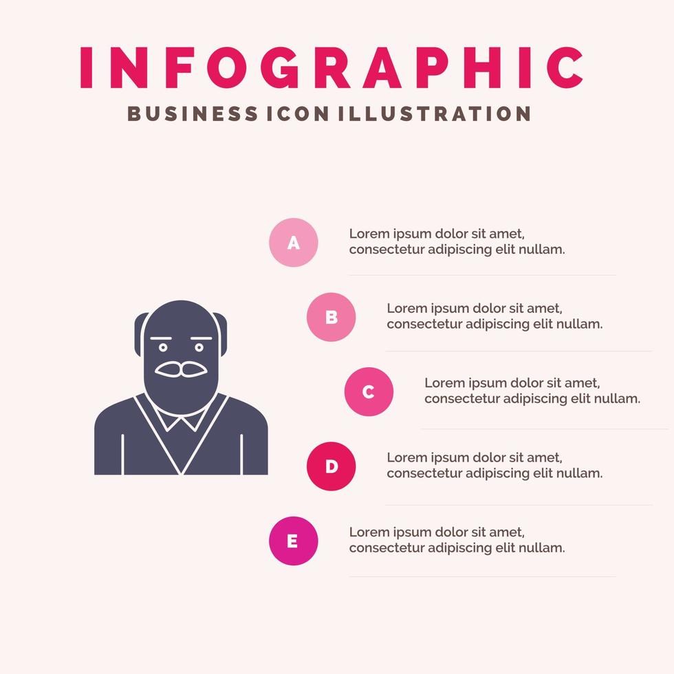 opa vader oud Mens oom solide icoon infographics 5 stappen presentatie achtergrond vector