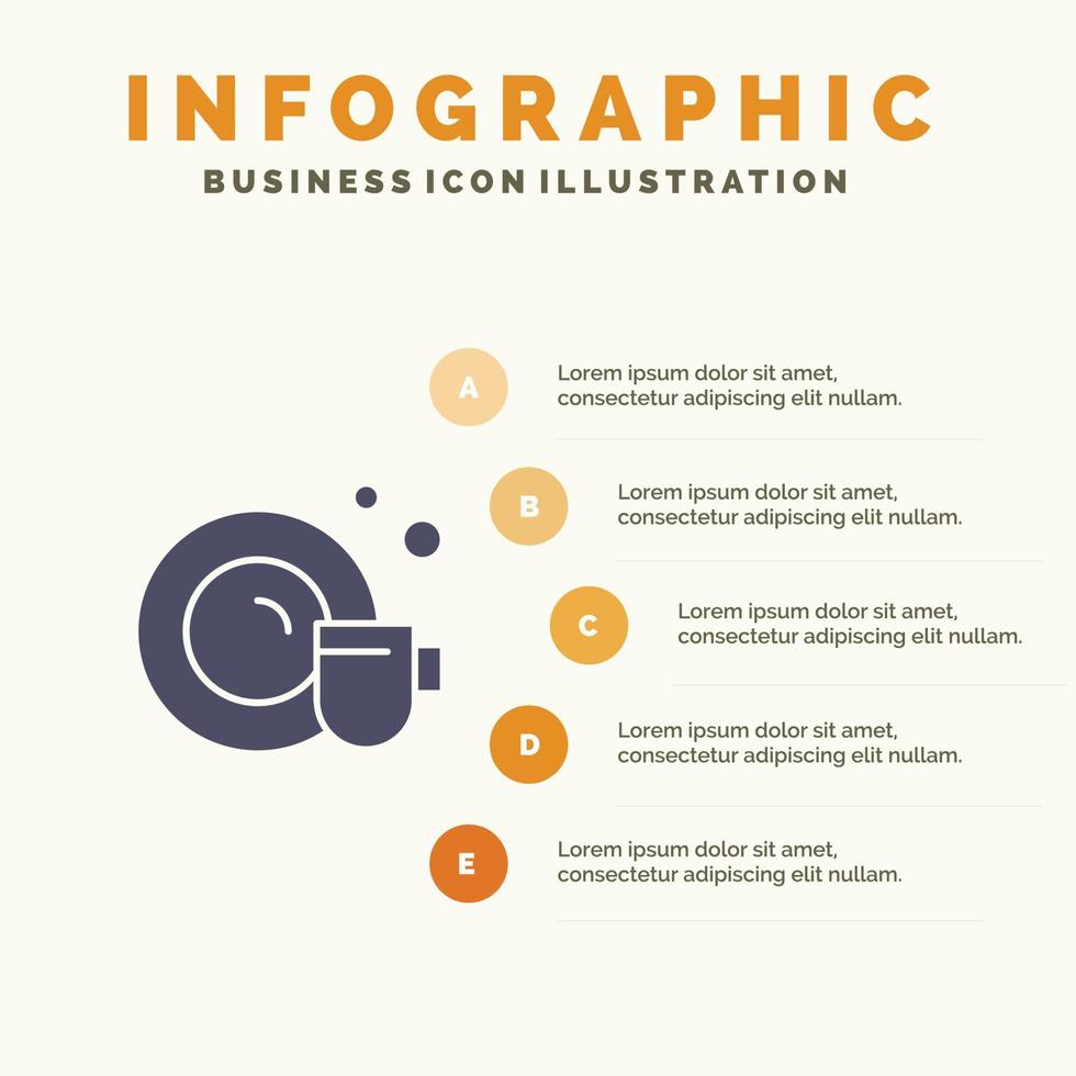 schotel kop schoonmaak solide icoon infographics 5 stappen presentatie achtergrond vector