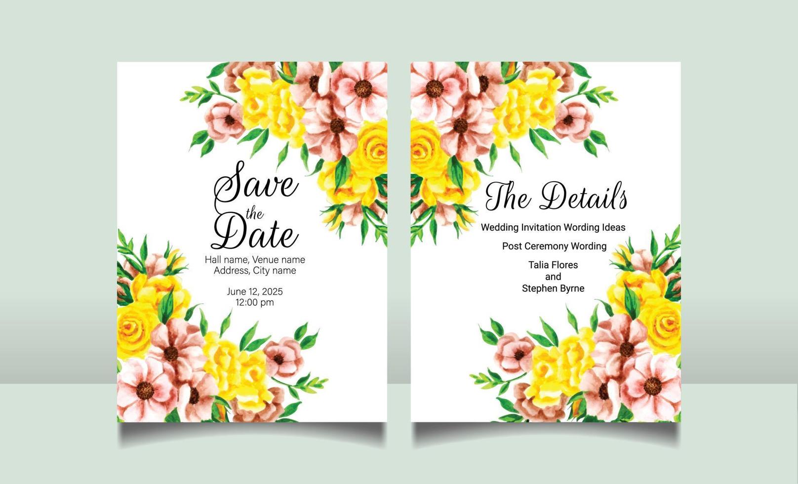 mooie bloemen bruiloft uitnodiging kaartsjabloon vector