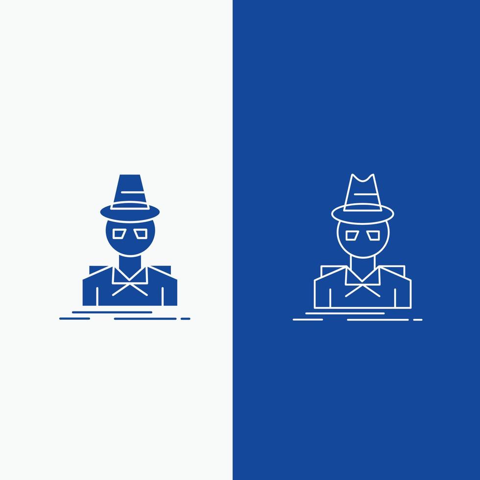 detective. hacker. onherkenbaar. spion. dief lijn en glyph web knop in blauw kleur verticaal banier voor ui en ux. website of mobiel toepassing vector