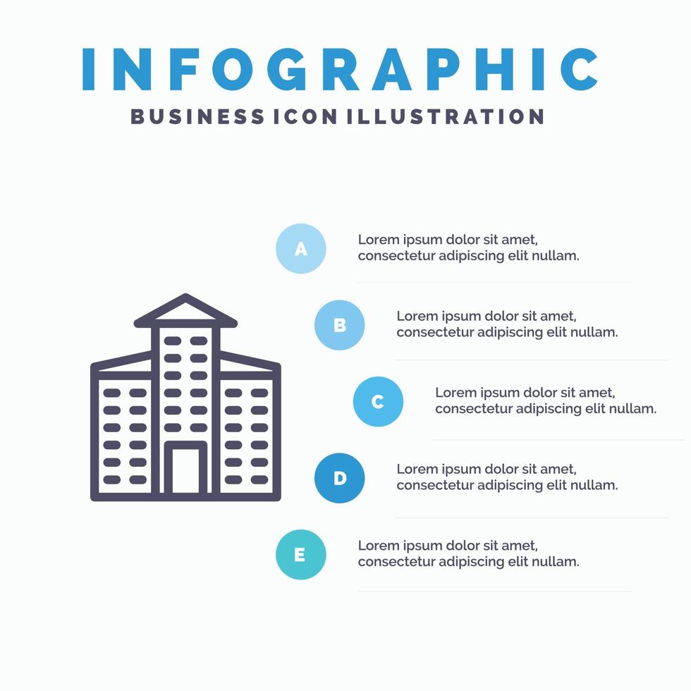gebouw stad bouw lijn icoon met 5 stappen presentatie infographics achtergrond vector