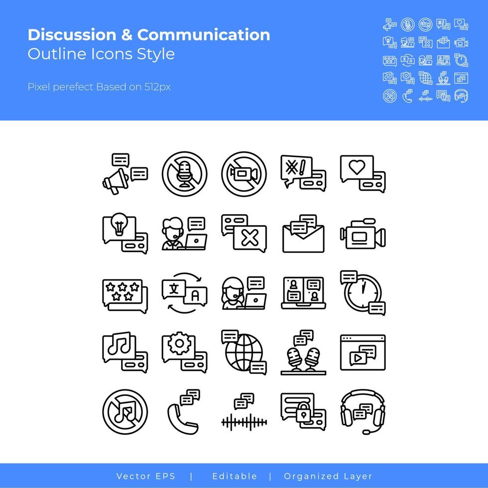 discussie en communicatie icoon reeks .bevat zo pictogrammen ,discussie, conferentie, video, debat, bemiddelaar. vector