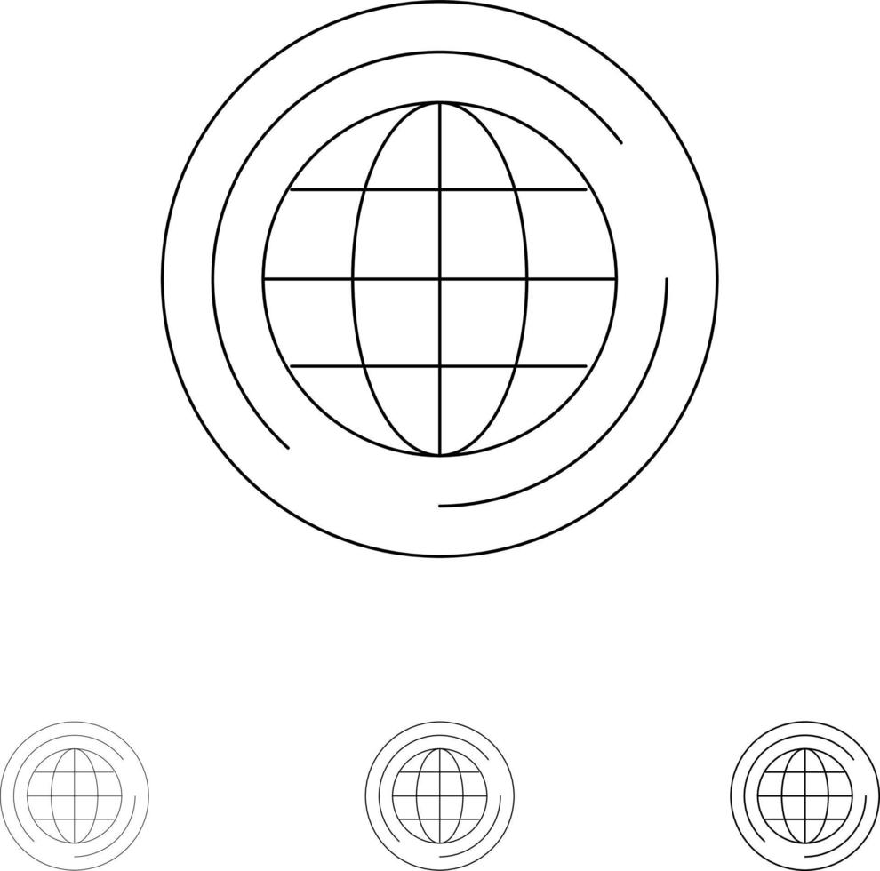 wereld wereldbol groot denken stoutmoedig en dun zwart lijn icoon reeks vector