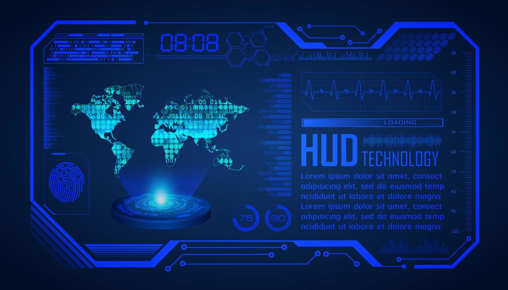 modern wereld kaart holografische projector Aan technologie achtergrond vector