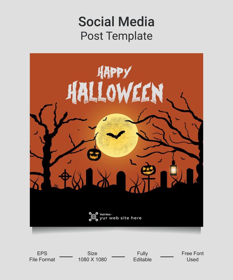 gelukkig halloween sociaal media post sjabloon ontwerp. pompoen met verschrikking halloween concept. vector illustratie voor groet kaart, uitnodiging, web banier reclame, poster.