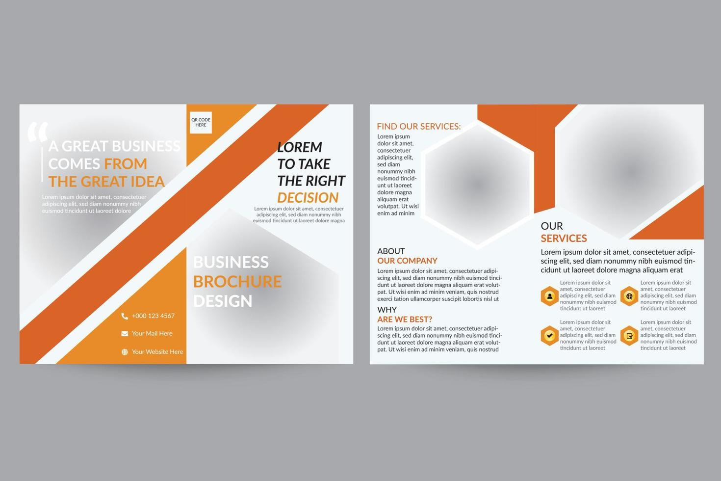 zakelijke bedrijf tweevoudig brochure ontwerp sjabloon-minimaal oranje brochure vector illustratie voor uw bedrijf