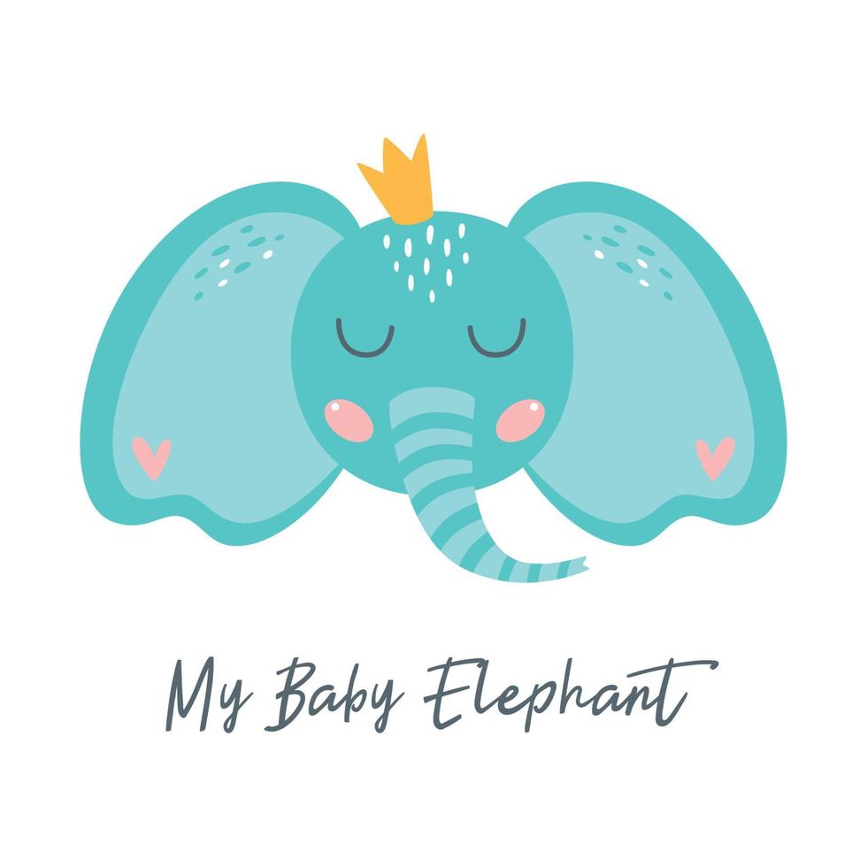 baby olifant afdrukken voor kinderen kleding. schattig olifant gezicht met kroon. baby douche element. kinderen verjaardag partij, uitnodiging. safari dier hoofd. kinderkamer kunst ontwerp. hand- getrokken vector illustratie.