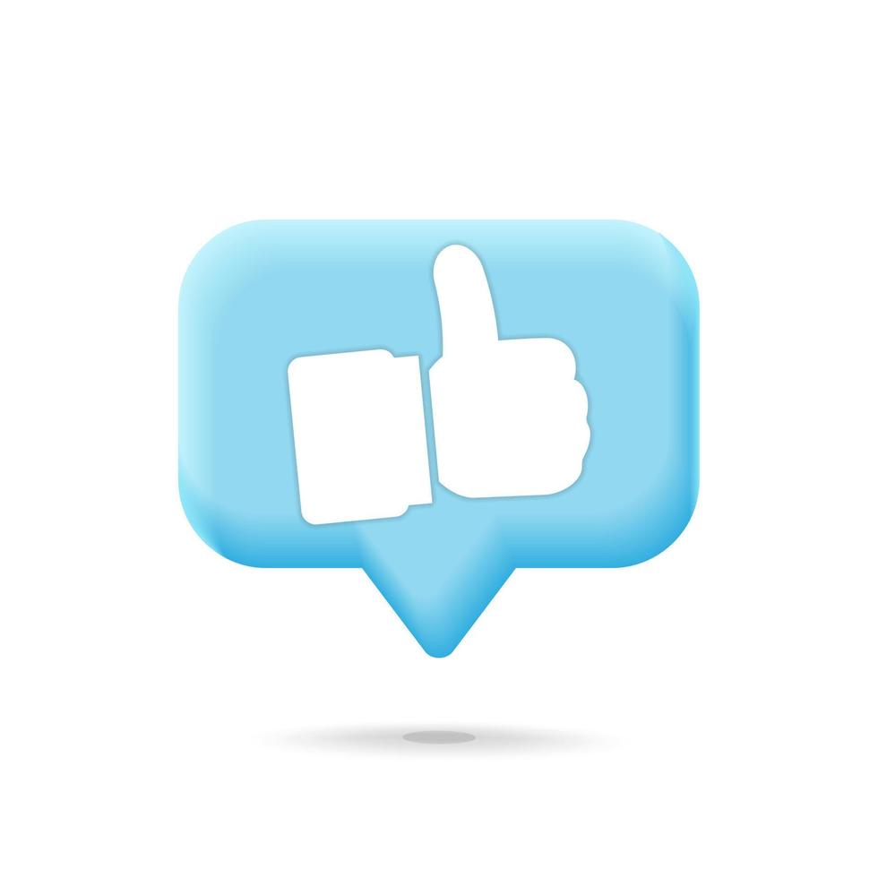 3d vector blauw silhouet sociaal media duim omhoog symbool in babbelen doos ontwerp
