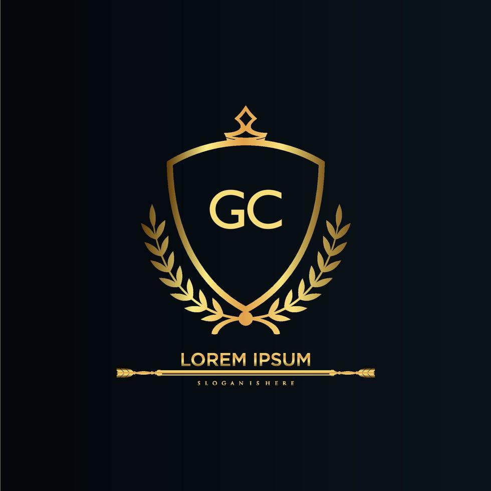 gc brief eerste met Koninklijk sjabloon.elegant met kroon logo vector, creatief belettering logo vector illustratie.