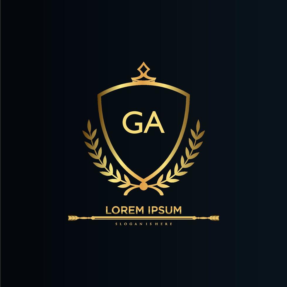 ga brief eerste met Koninklijk sjabloon.elegant met kroon logo vector, creatief belettering logo vector illustratie.