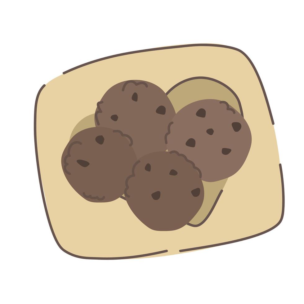 chocola koekje Aan een zilver schotel getrokken in tekening stijl. vector illustratie.