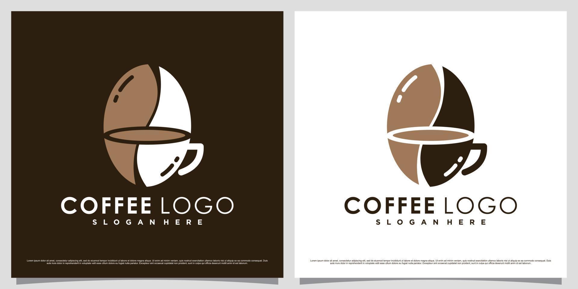 koffie logo ontwerp sjabloon voor cafe of restaurant met kop icoon en creatief element vector