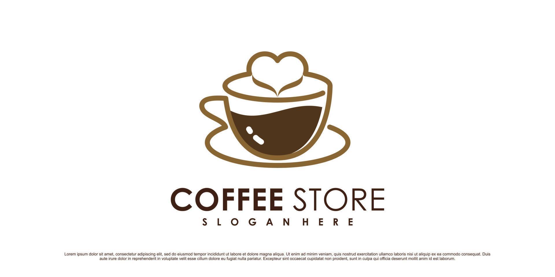 koffie logo ontwerp sjabloon voor cafe of restaurant met kop icoon en creatief element vector