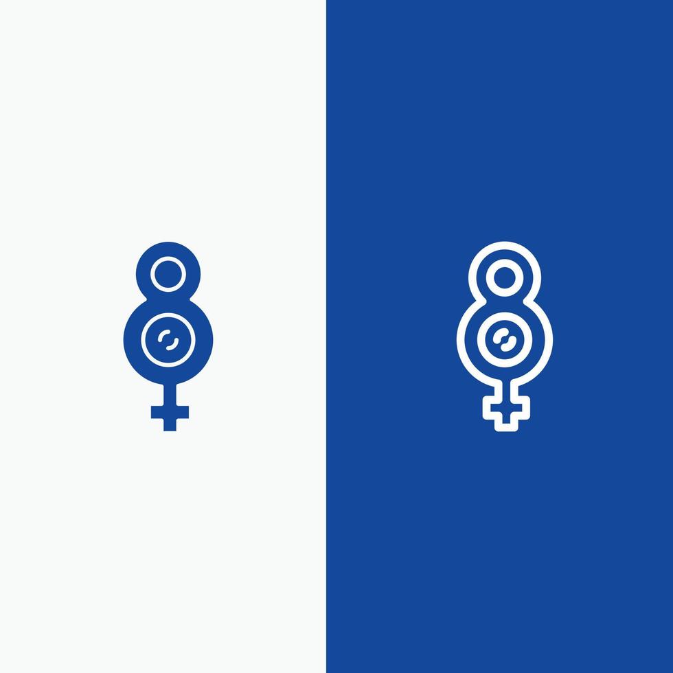 acht 8 symbool vrouw lijn en glyph solide icoon blauw banier vector