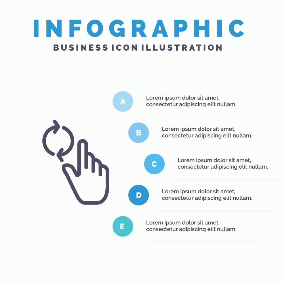 vinger hand- vernieuwen gebaar lijn icoon met 5 stappen presentatie infographics achtergrond vector