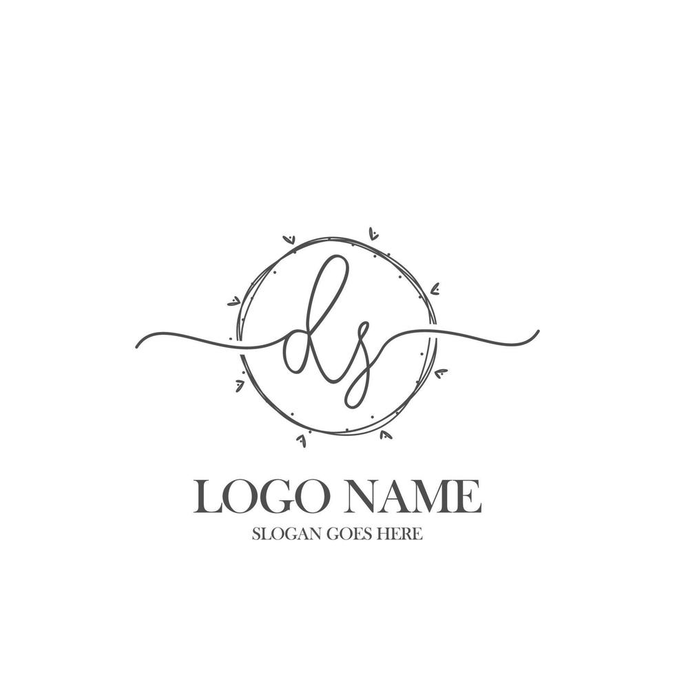 eerste ds schoonheid monogram en elegant logo ontwerp, handschrift logo van eerste handtekening, bruiloft, mode, bloemen en botanisch met creatief sjabloon. vector