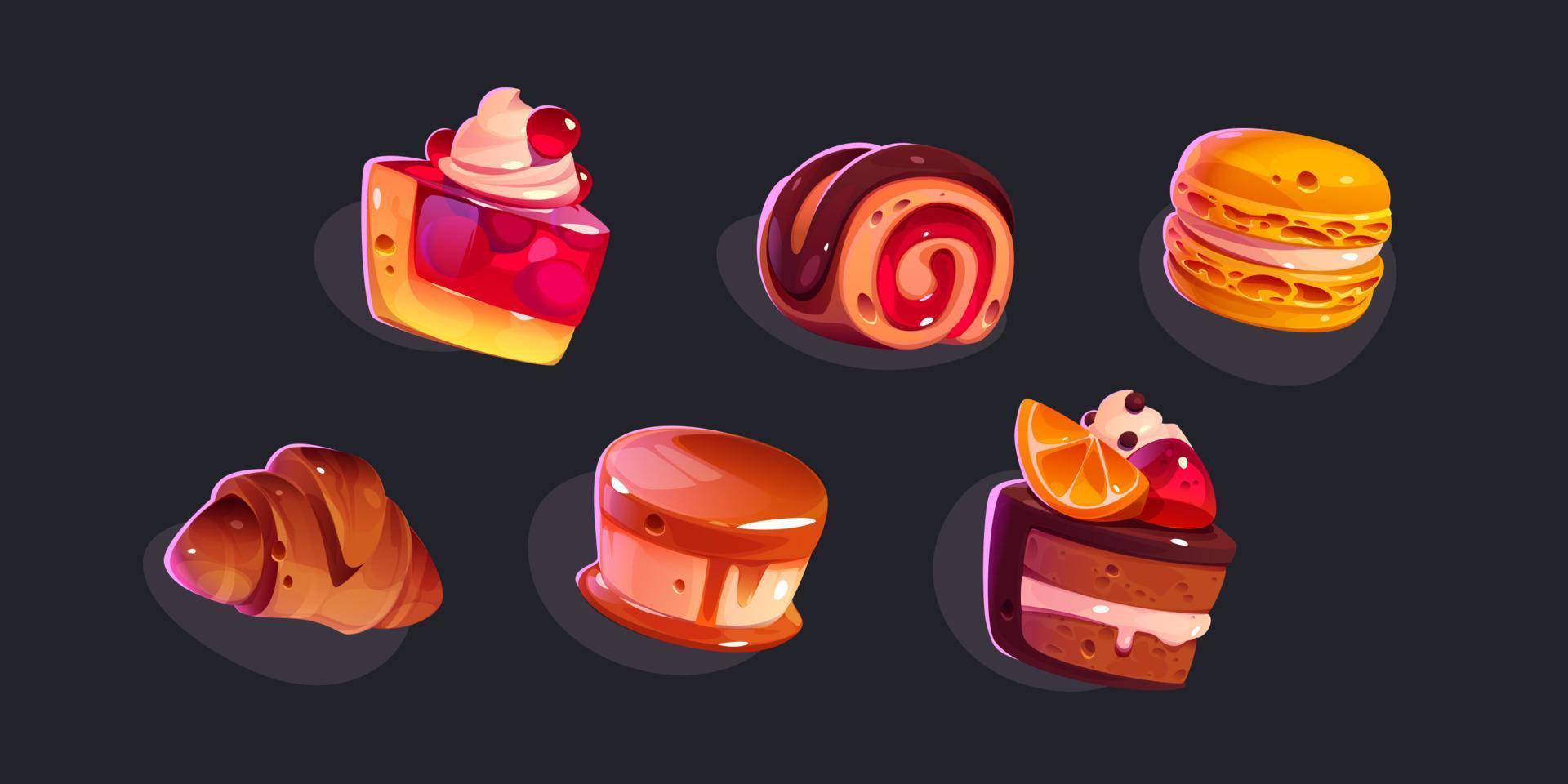 spel pictogrammen taarten, snoepgoed en desserts en gebakje vector