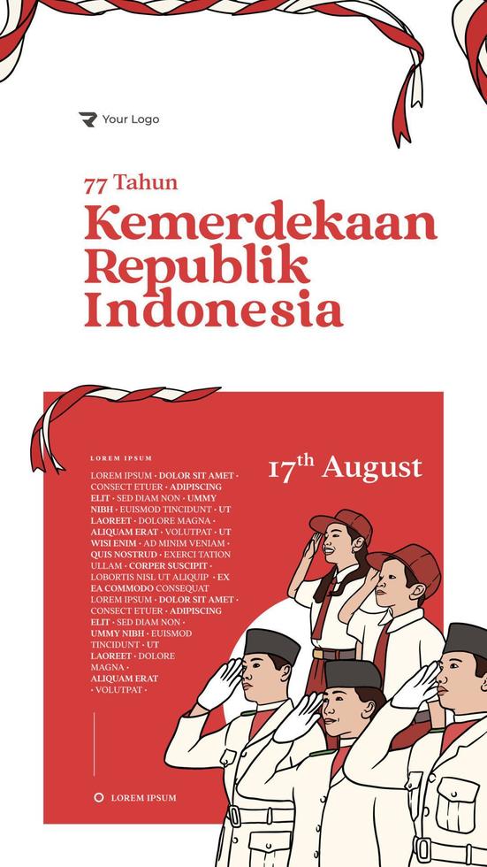 hand getekend illustratie Indonesisch onafhankelijkheid dag voor sociaal media post of banier vector