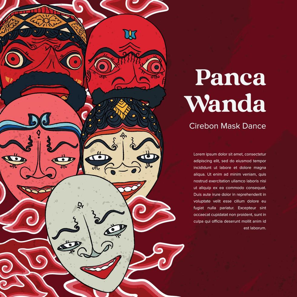 Sundanees cultuur traditioneel masker gebeld pancawanda hand- getrokken illustratie vector