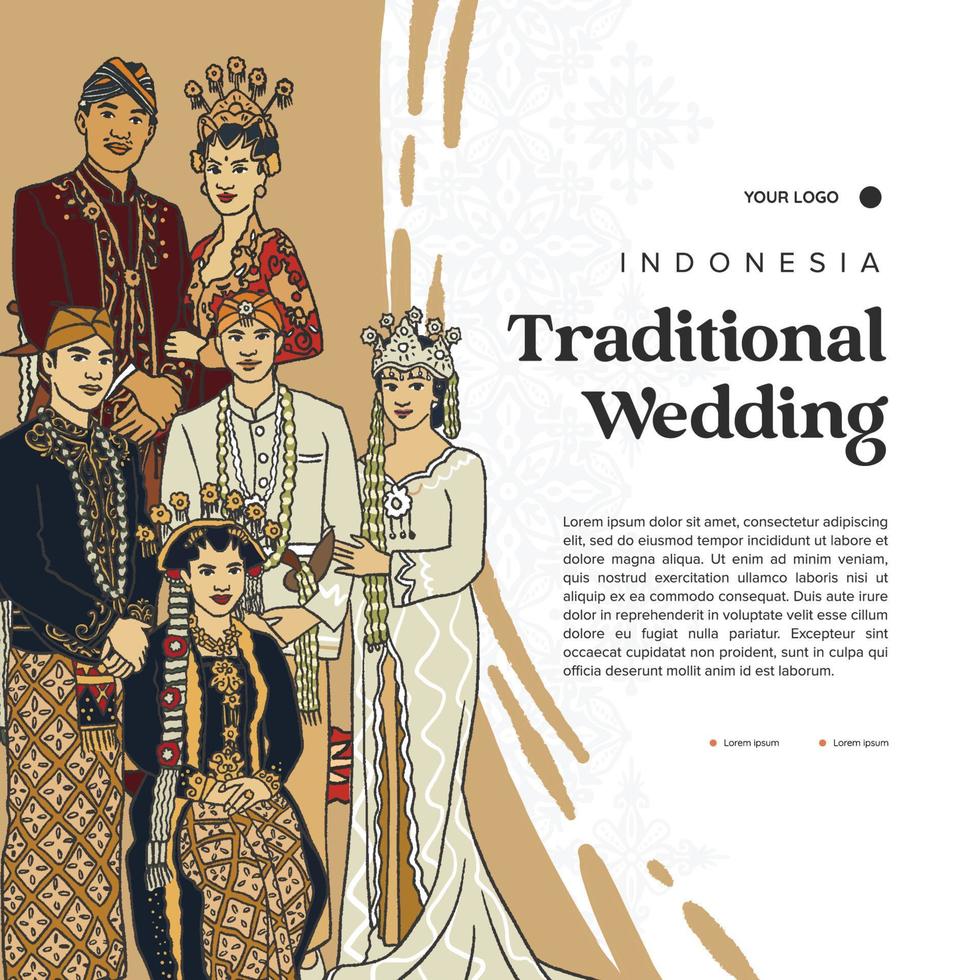 Indonesië traditioneel bruiloft festival banier hand- getrokken illustratie vector
