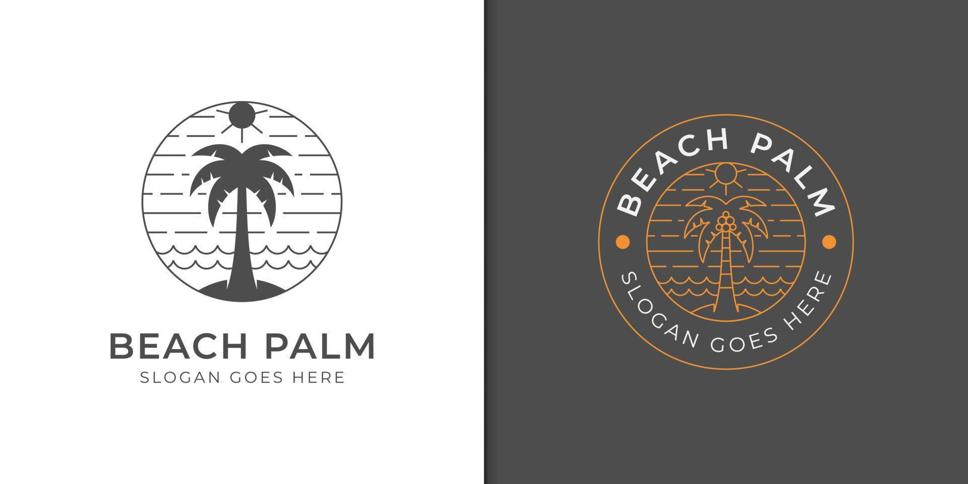 wijnoogst retro insigne logo van strand palm voor vakantie, zomer symbool met twee versies vector