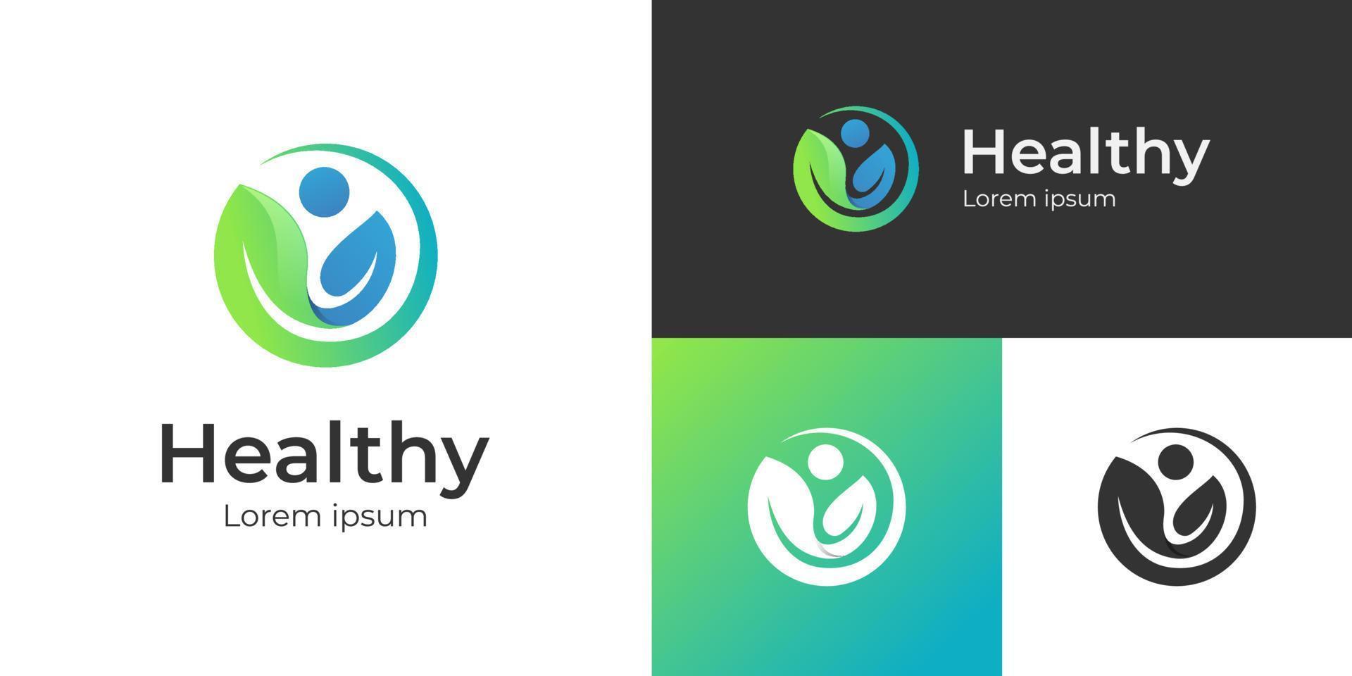 gezond leven logo modern stijl vector symbool icoon ontwerp met mensen blad logo concept voor gezondheidszorg, kruiden, dokter, vegetarisch