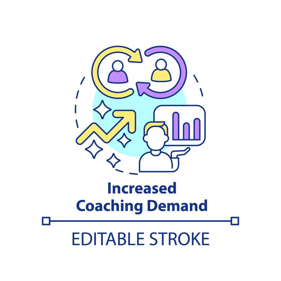 is gestegen coaching vraag naar concept icoon. bedrijf coaching neiging abstract idee dun lijn illustratie. prestatie. geïsoleerd schets tekening. bewerkbare hartinfarct. vector