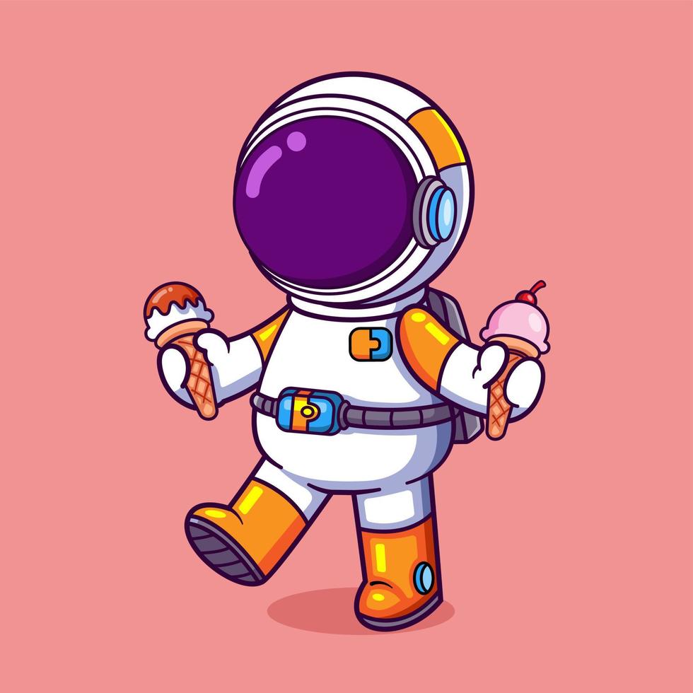 de gelukkig astronaut is hebben twee ijs crèmes Aan zijn hand- en wezen zo kinderjaren vector