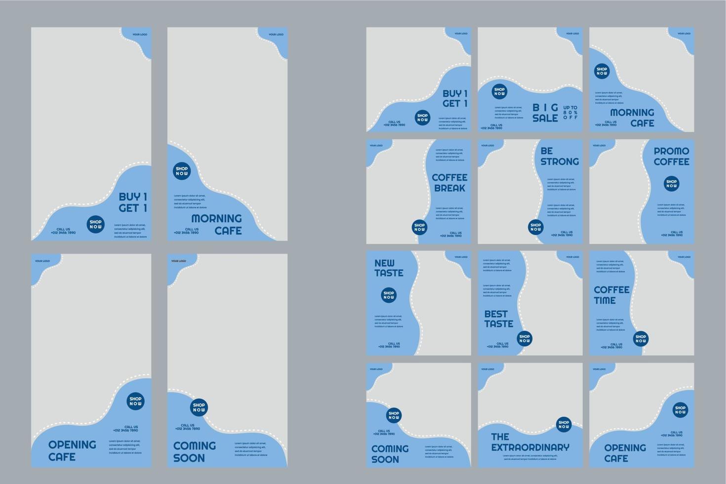 sociaal media voeden en verhaal bedrijf sjabloon met blauw thema vector