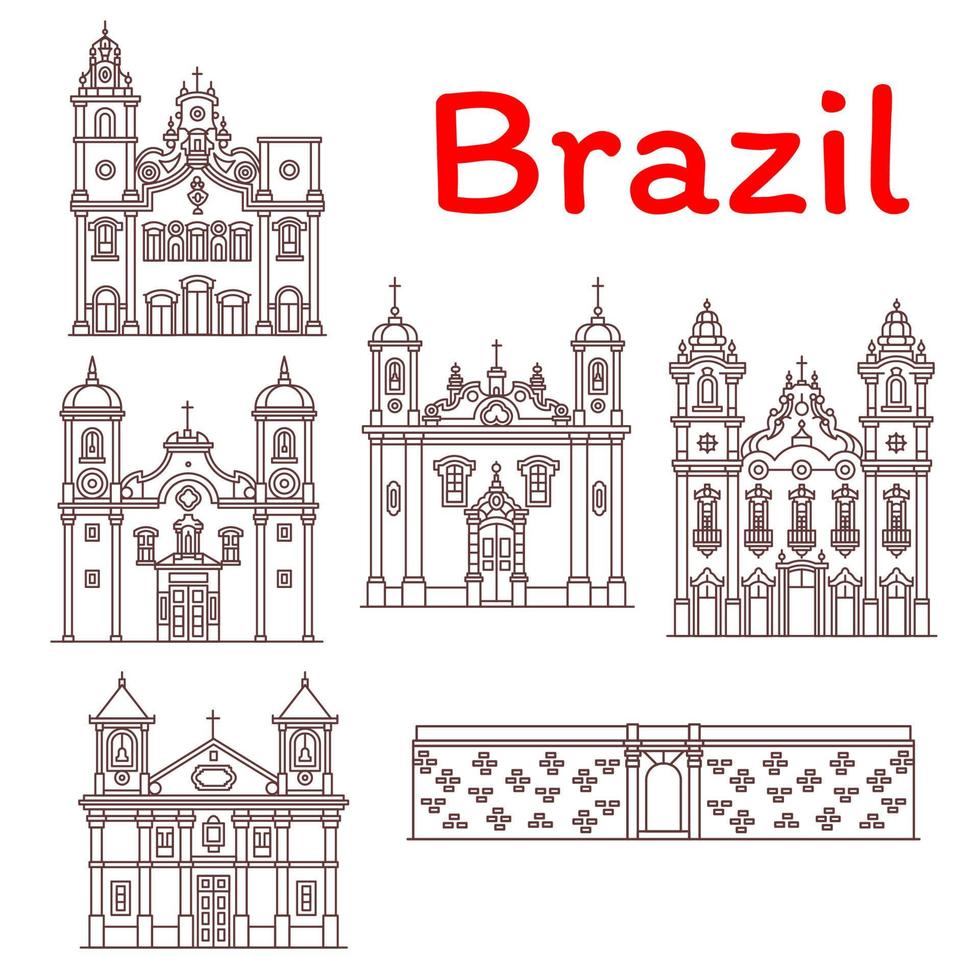 Brazilië oriëntatiepunten vector architectuur lijn pictogrammen