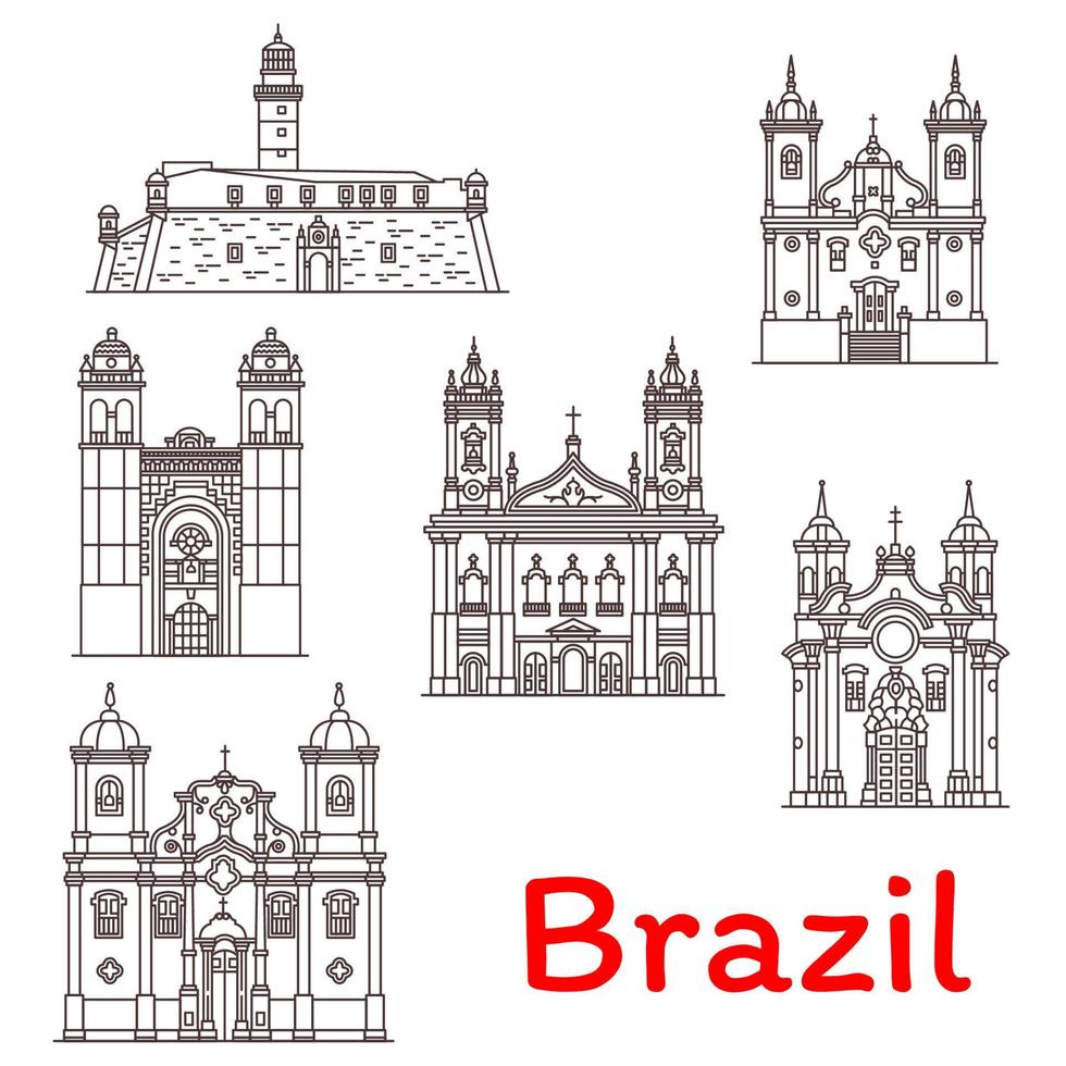 Brazilië oriëntatiepunten vector architectuur lijn pictogrammen
