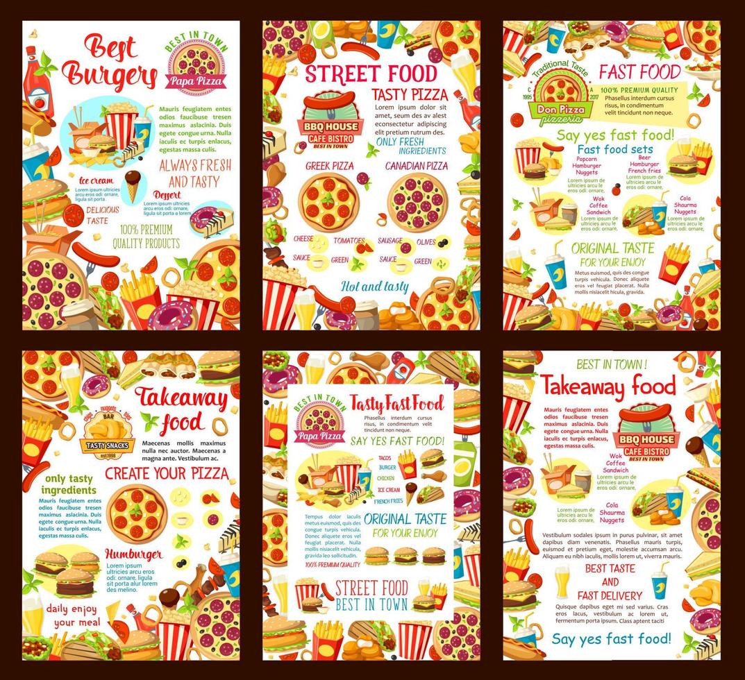 Fast food restaurant menu vector posters