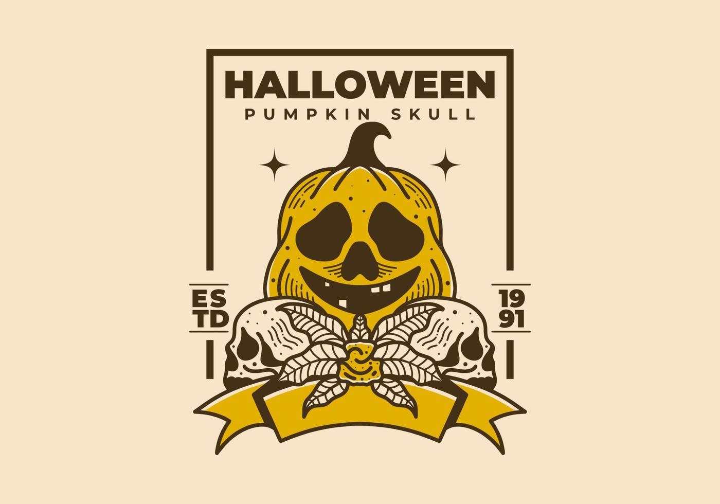 wijnoogst illustratie van halloween pompoen en schedel vector