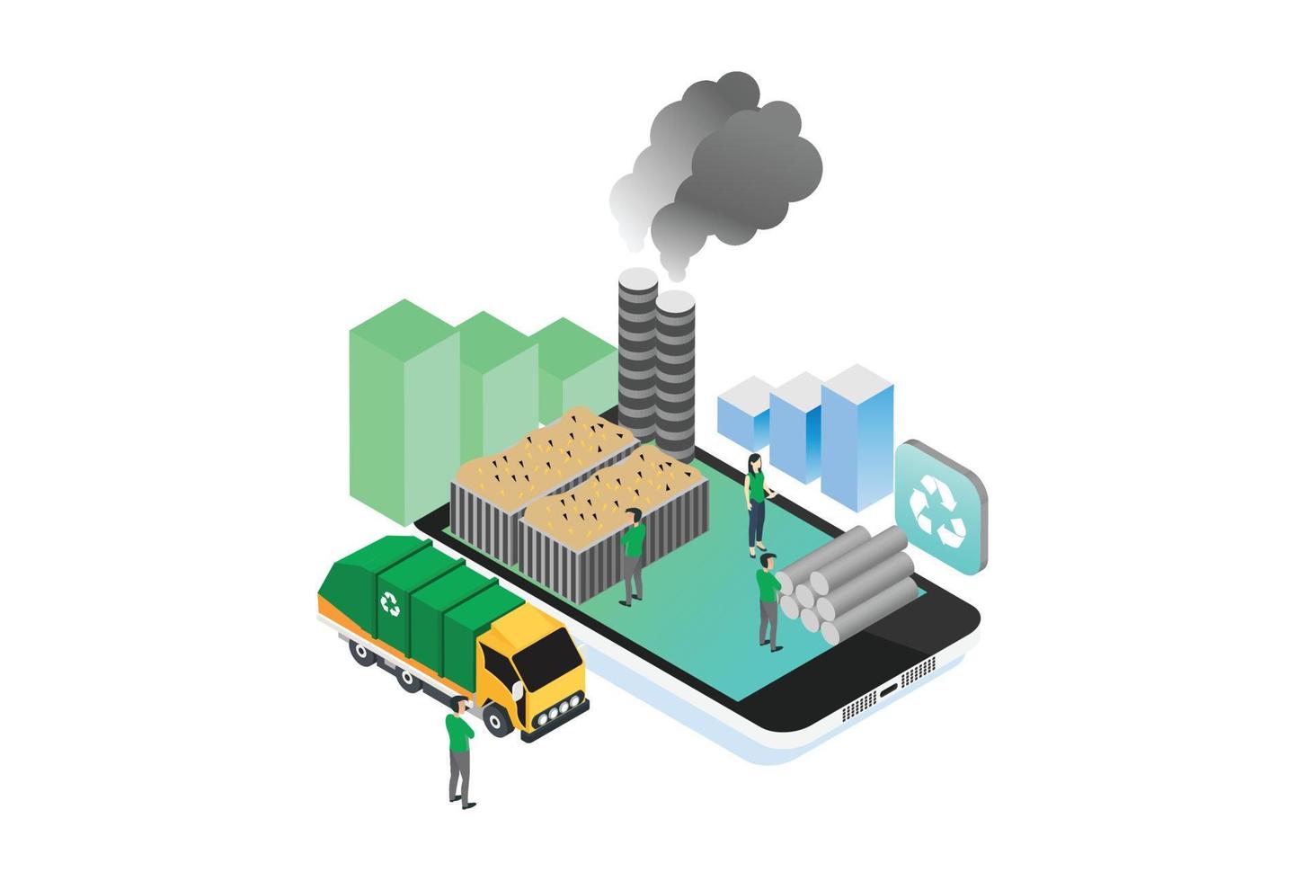 modern isometrische slim verspilling recycling technologie illustratie, geschikt voor diagrammen, infografieken, boek illustratie, spel Bedrijfsmiddel, en andere grafisch verwant middelen vector