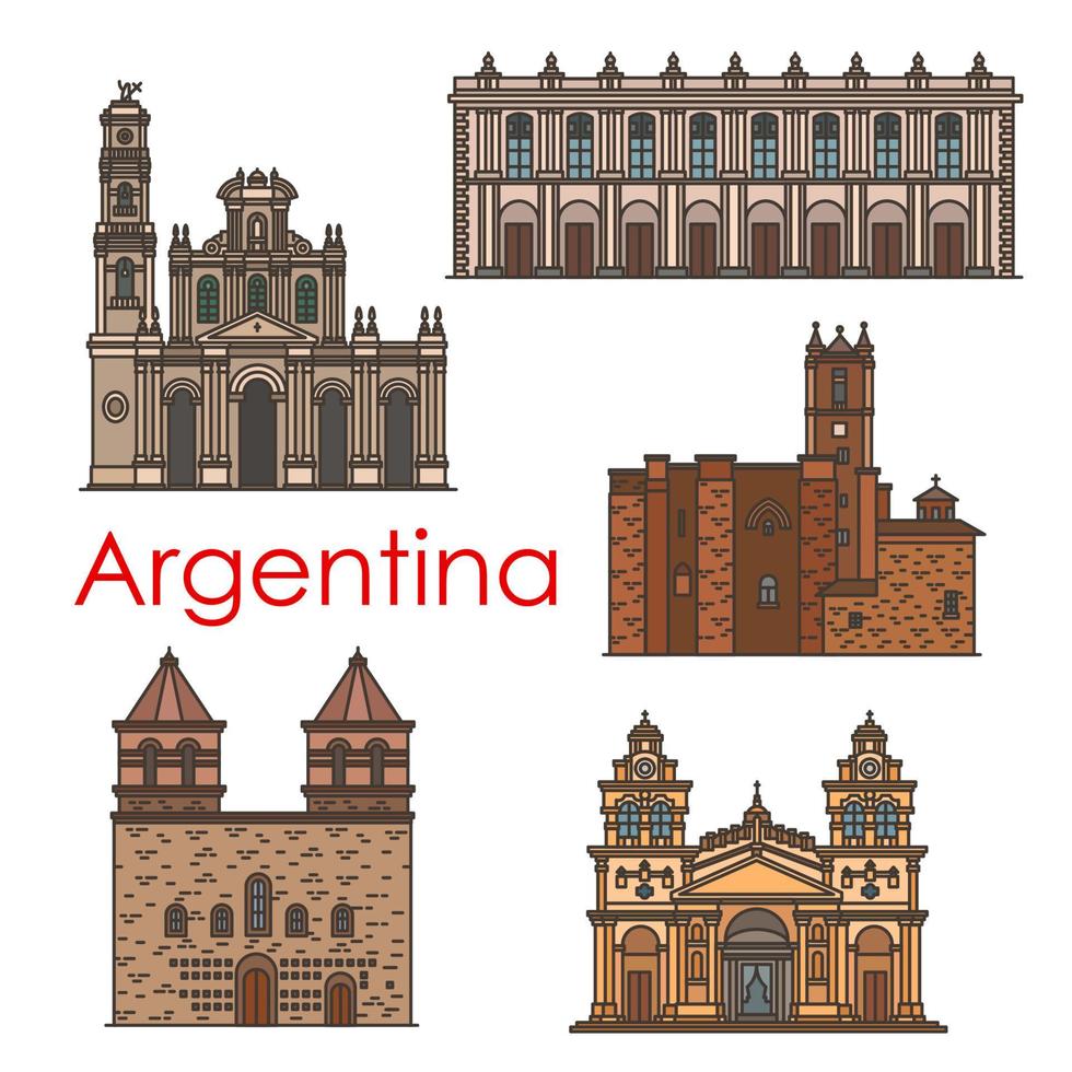 Argentinië oriëntatiepunten vector architectuur lijn pictogrammen