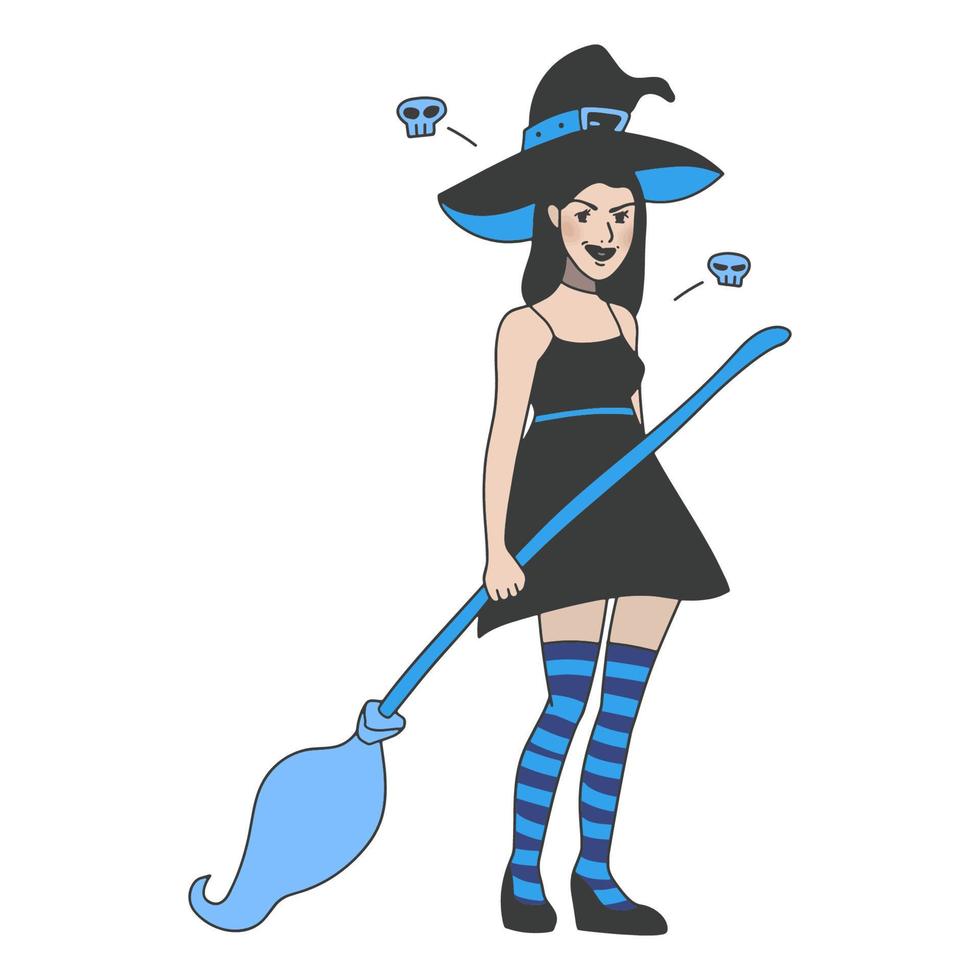 illustratie meisje in een heks kostuum voor halloween vector