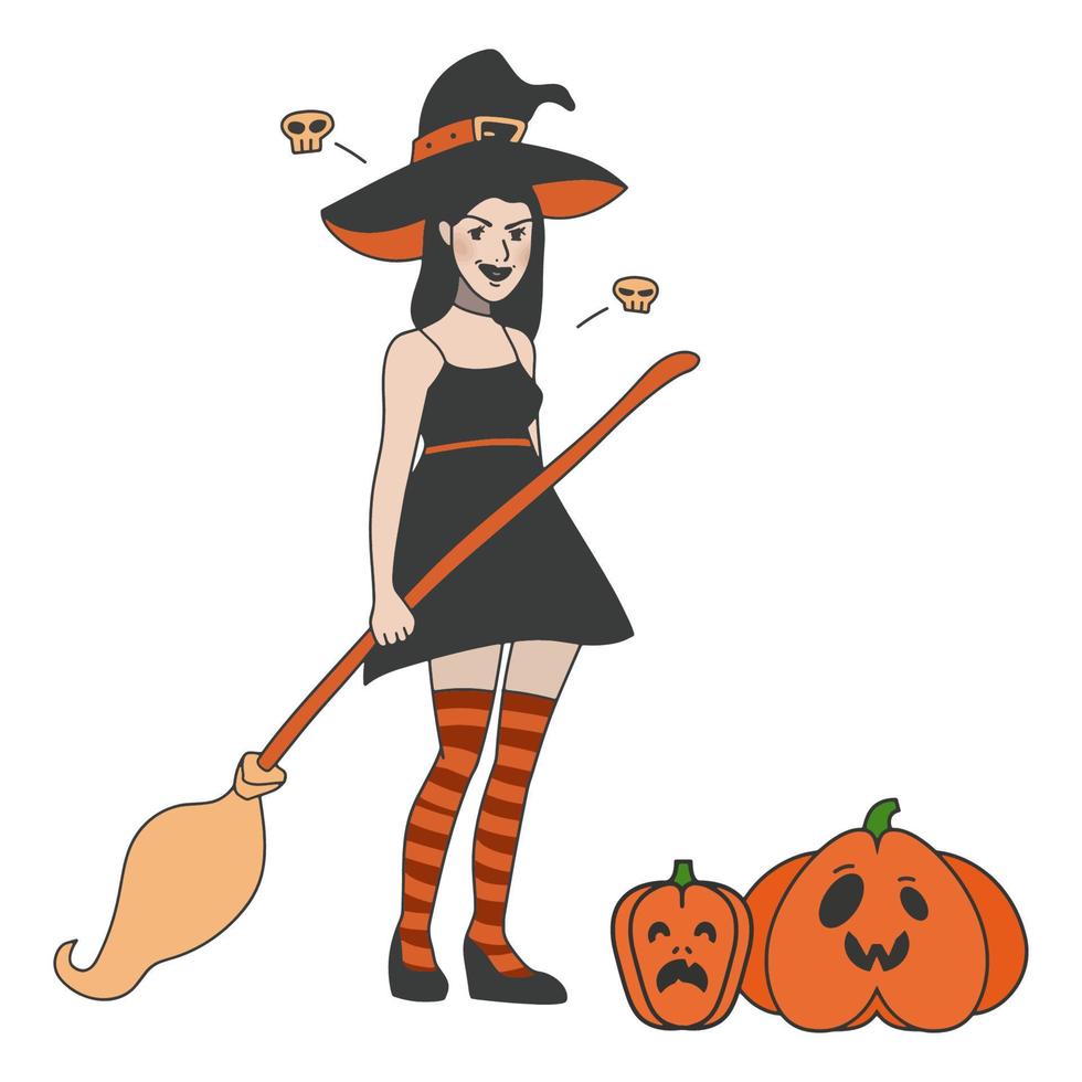 illustratie meisje in een heks kostuum voor halloween vector