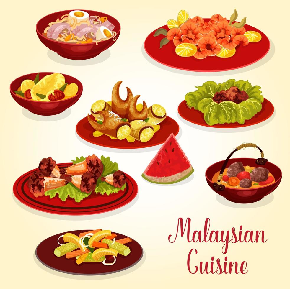 Maleisisch keuken icoon van vlees en zeevruchten schotel vector
