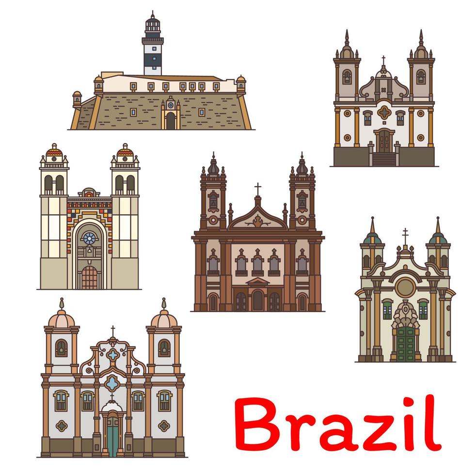 populair reizen mijlpaal van Brazilië dun lijn icoon vector