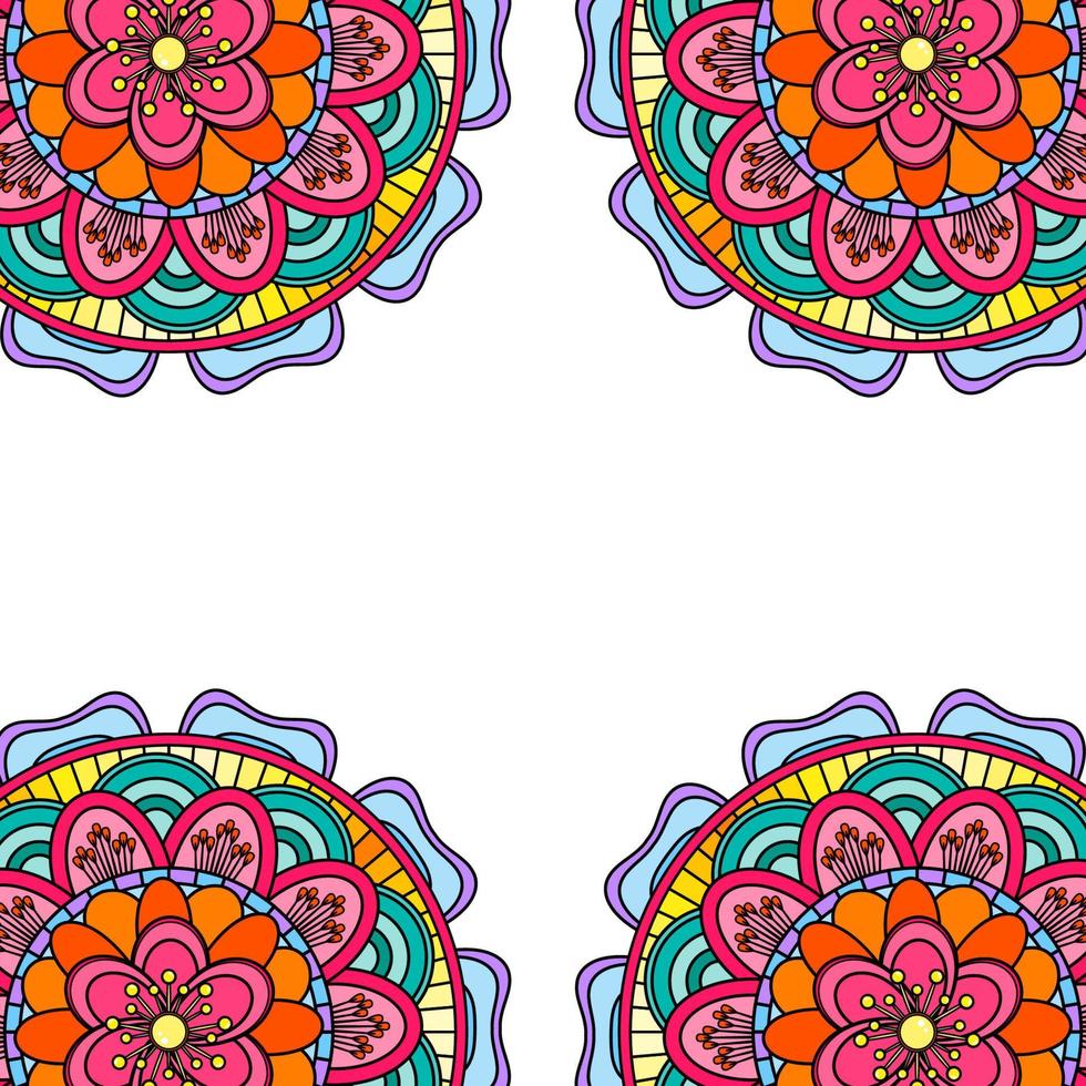 kleuren mandala grens geïsoleerd op een witte achtergrond, oosterse etnische boho element, vintage Arabische bloemdessin, decoratieve Indiase doodle vectorillustratie. vector