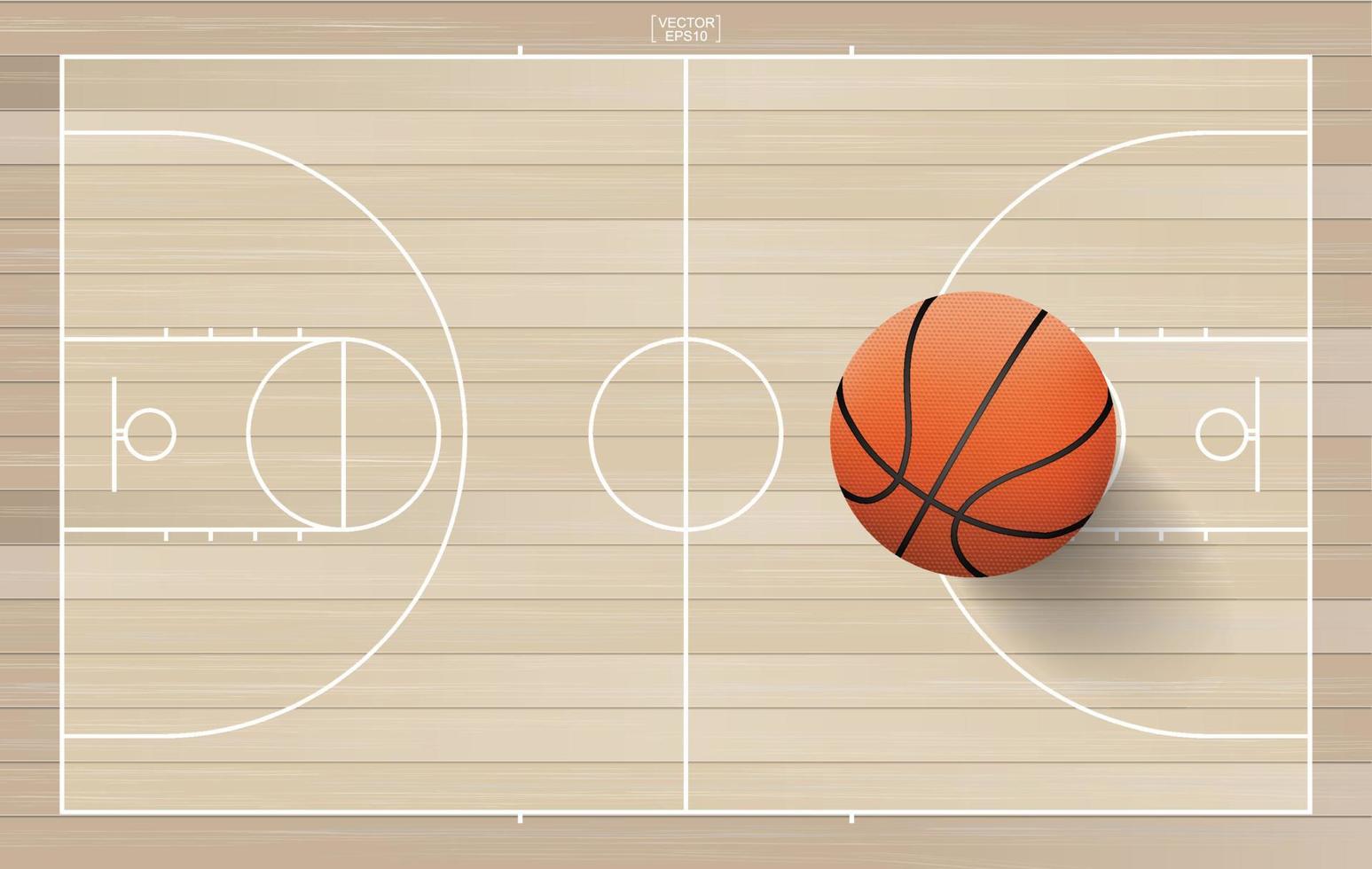 basketbalbal op het gebied van het basketbalveld. met houten patroonachtergrond. vector. vector