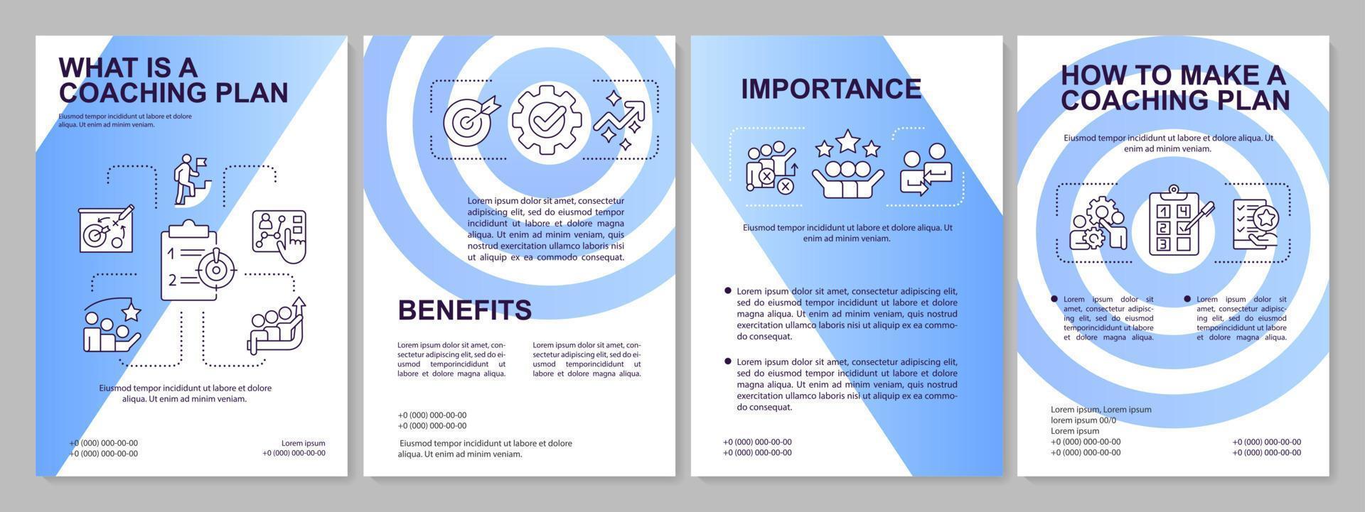 werkplaats opleiding plan blauw helling brochure sjabloon. coaching medewerkers. brochure ontwerp met lineair pictogrammen. 4 vector indelingen voor presentatie, jaar- rapporten.