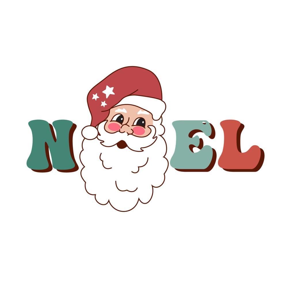 Kerstmis retro wijnoogst de kerstman claus met Kerstmis belettering. groovy de kerstman in jaren 70 stijl. vector