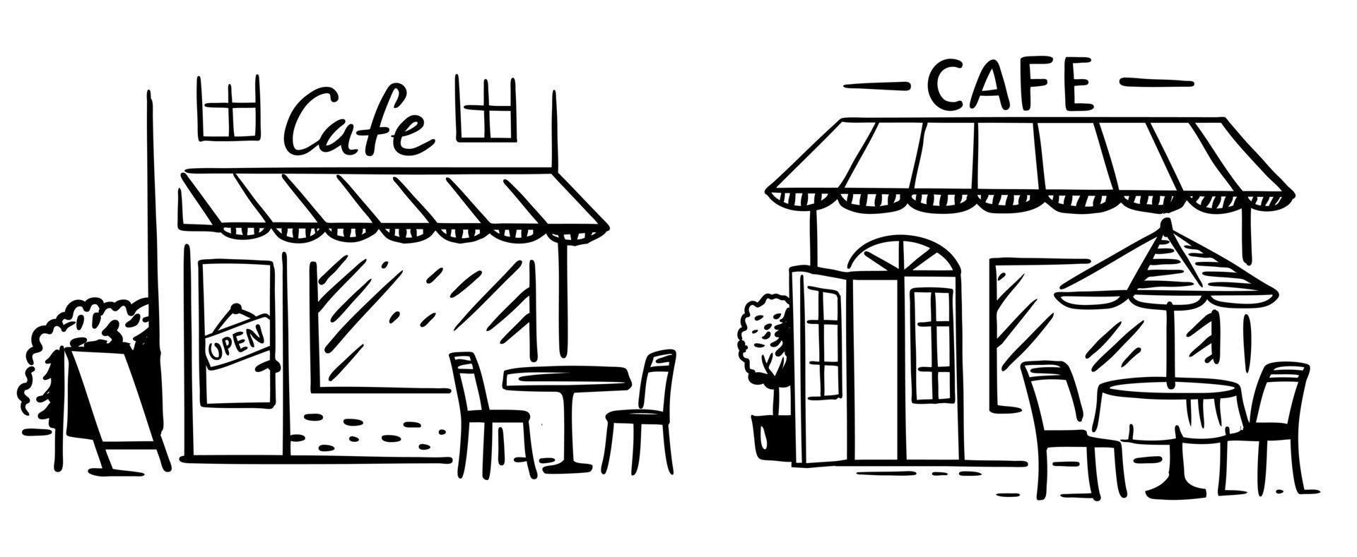 straat zomer cafe schetsen. vector