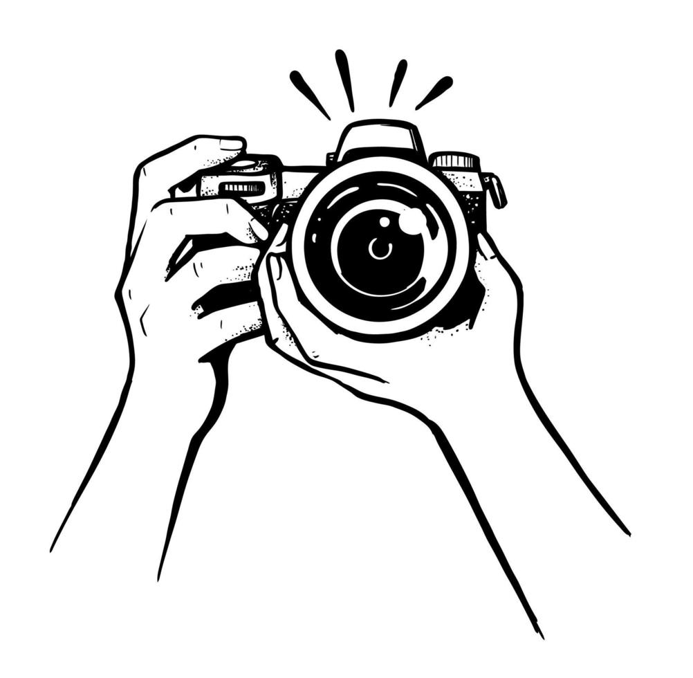 vrouw fotograaf met camera schetsen stijl. vector