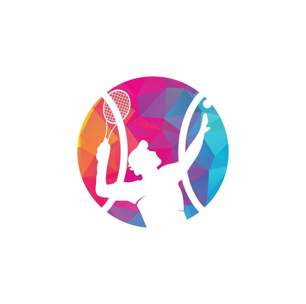 tennis en tennis speler hits de bal met een tennis racket, logo sjabloon. vector